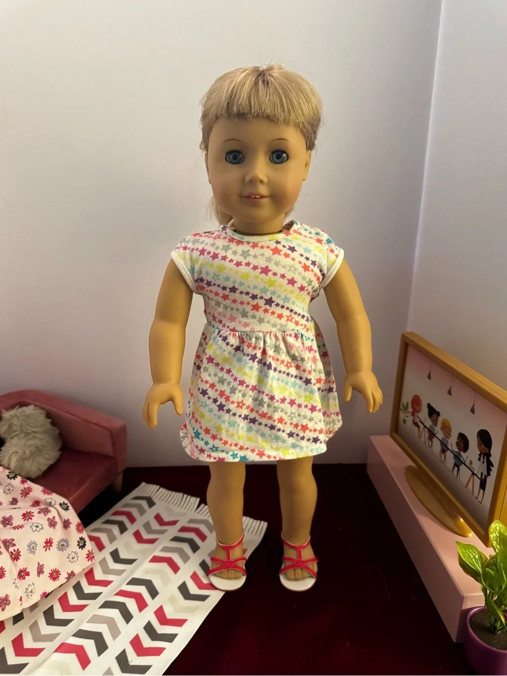 American Girl Doll JLY #3 Blonde Hair W/Bangs Blue Eyes AG Outfit & OB Gown